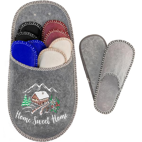 Chaussons Invités - Set de 5 Paires Feutre Confortable & Semelle Renforcée - Anti-saleté & Protection Sol - Tailles 35-45 - Home Sweet Home