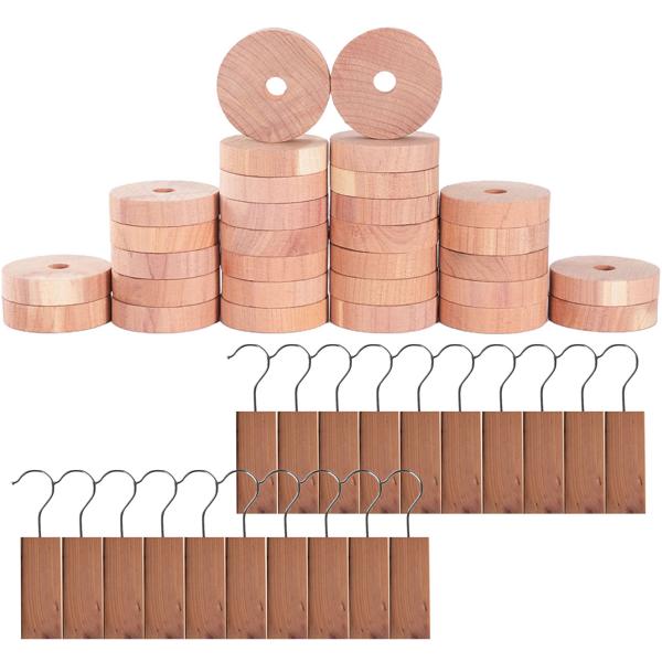 Zedernholz-Set aus 20 Zedernholz-Blöcken und 30 Zedernholz-Ringen: Natürlicher Mottenschutz für Kleiderschrank, Küche & Vorratsschrank