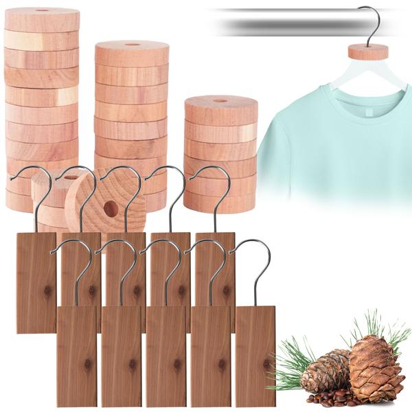 Zedernholz-Set aus 10 Zedernholz-Blöcken und 30 Zedernholz-Ringen: Natürlicher Mottenschutz für Kleiderschrank, Küche & Vorratsschrank