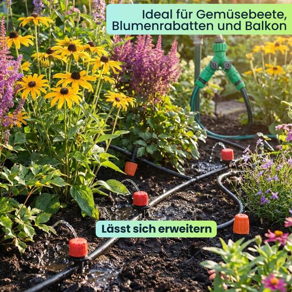 2er-Set 136-tlg Sprinkler Bewässerungs-Set 2x 40m: Zuschneidbar, effizient & wassersparend – Automatische Pflanzenbewasserung fur Garten & Beet