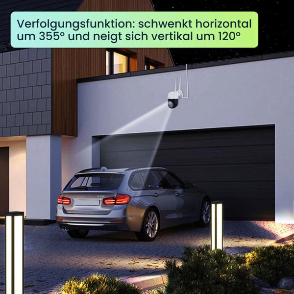 2er-Set WLAN Outdoor Überwachungskamera 2K: IP66, Pan-Tilt: Volle Kontrolle & brillante Überwachung für Ihr Zuhause – Tag & Nacht