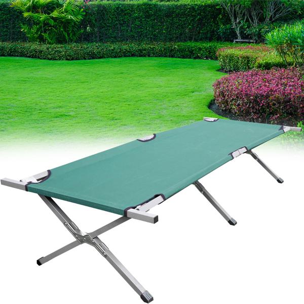 Lit de camp pliable professionnel - Repos maximal camping, pêche, invités - Châssis acier tubulaire 120kg, sac transport, vert 190x65x42cm