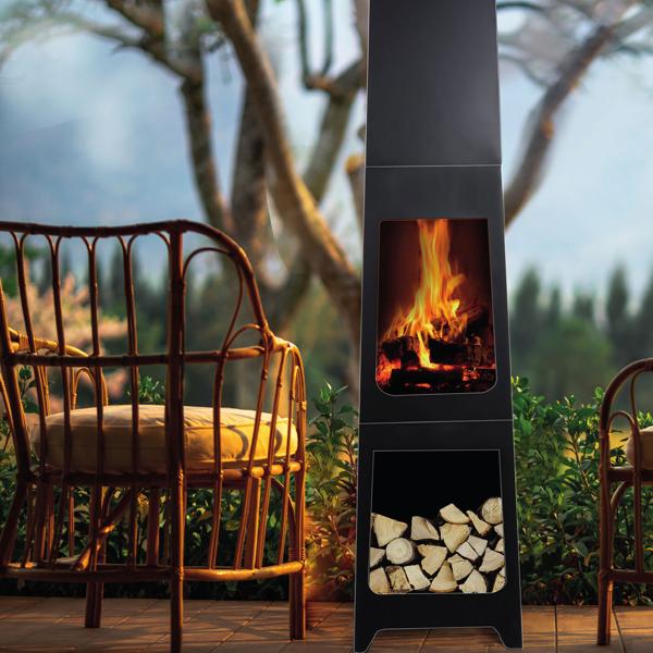 Edler Gartenkamin in schwarz: Robuster Terrassenofen, modern & wärmespendend – für gemütliche Abende & stilvolle Outdoor-Atmosphäre