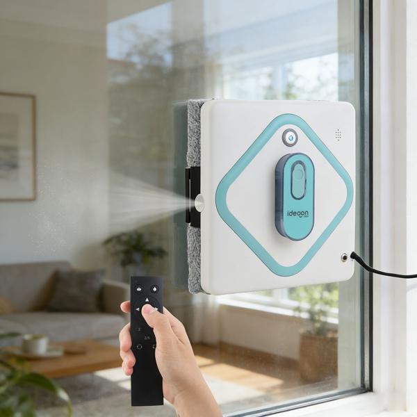 Smarter AI Fensterputzroboter: 3000Pa Glasreinigungsroboter mit App-Steuerung, Fernbedienung, Sicherungsseil für streifenfreie saubere Fenster