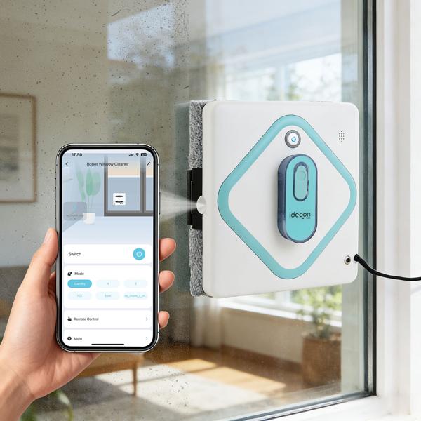 Smarter AI Fensterputzroboter: 3000Pa Glasreinigungsroboter mit App-Steuerung, Fernbedienung, Sicherungsseil für streifenfreie saubere Fenster