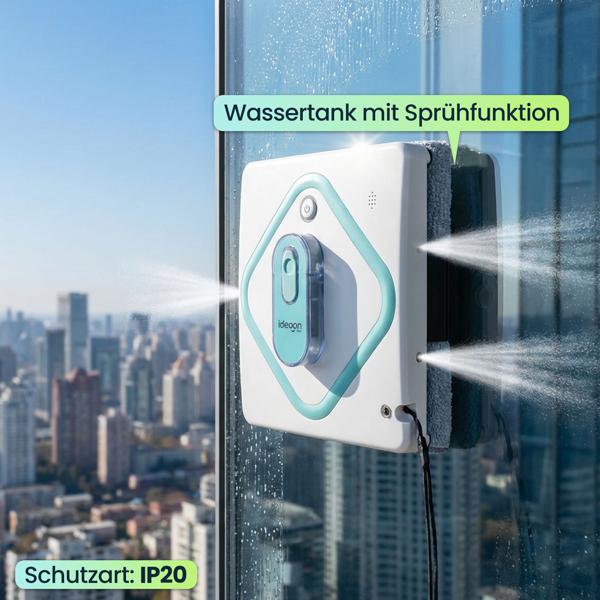 Smarter AI Fensterputzroboter: 3000Pa Glasreinigungsroboter mit App-Steuerung, Fernbedienung, Sicherungsseil für streifenfreie saubere Fenster