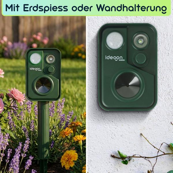 Ultraschall Tiervertreiber mit PIR-Sensor & LED Blitzlicht - 13,5-45,5 Hz, Zuverlässiger Solar-Tierschreck gegen Marder, Hunde und Katzen, Vögel