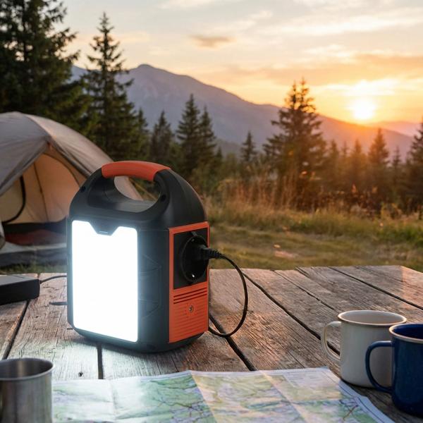 Kompakte Powerstation 88,8Wh Solargenerator mit 230V Steckdose, 100W, USB-C PD65W, 12V DC, LED-Display & 500lm Leuchte für Camping & Notstrom