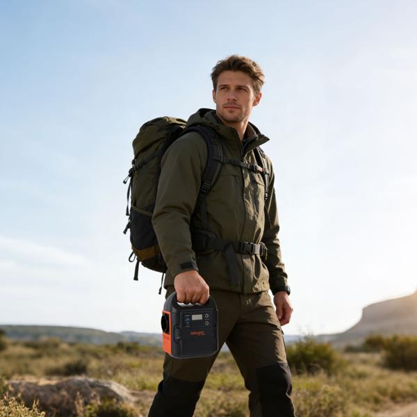 Kompakte Powerstation 88,8Wh Solargenerator mit 230V Steckdose, 100W, USB-C PD65W, 12V DC, LED-Display & 500lm Leuchte für Camping & Notstrom