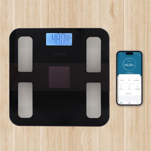 Solar-Akku Körperfettwaage aus Glas, präzise Körperanalyse, 180 kg, App & Bluetooth für Fitness-Erfolge, Kompatibel zu Google Fit & Apple Health