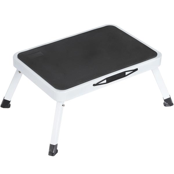 Stabiler Tritthocker, 150 kg - Stahl, Küchenleiter mit Klappsicherungen & Anti-Rutsch-Oberfläche, platzsparend für sicheres Arbeiten