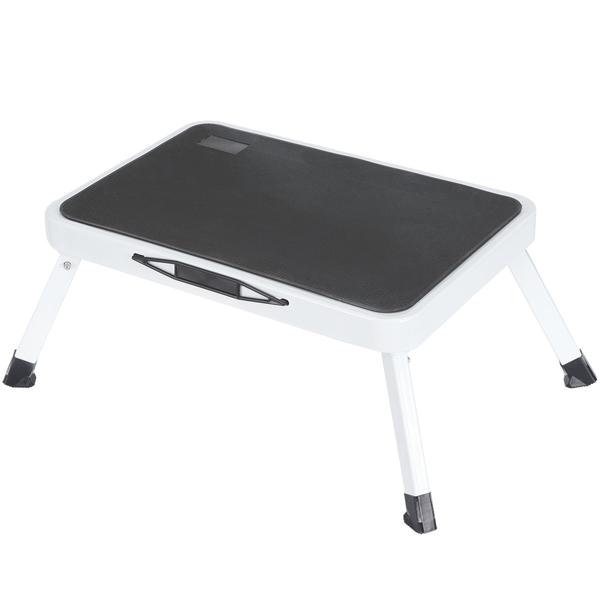 Stabiler Tritthocker, 150 kg - Stahl, Küchenleiter mit Klappsicherungen & Anti-Rutsch-Oberfläche, platzsparend für sicheres Arbeiten