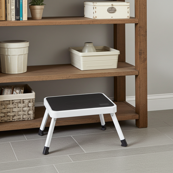 Stabiler Tritthocker, 150 kg - Stahl, Küchenleiter mit Klappsicherungen & Anti-Rutsch-Oberfläche, platzsparend für sicheres Arbeiten