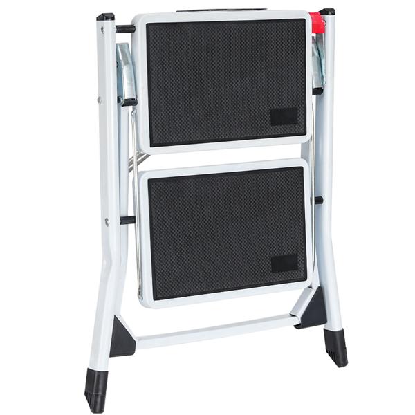 Stabiler Klapptritt mit 2 Stufen, 150 kg – Stahl rutschfester Trittschemel mit Klappsicherung, platzsparend für sicheres Arbeiten