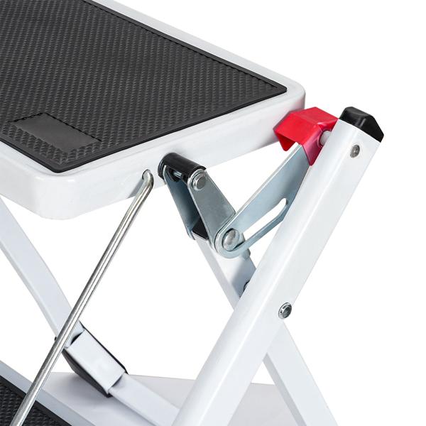 Stabiler Klapptritt mit 2 Stufen, 150 kg – Stahl rutschfester Trittschemel mit Klappsicherung, platzsparend für sicheres Arbeiten