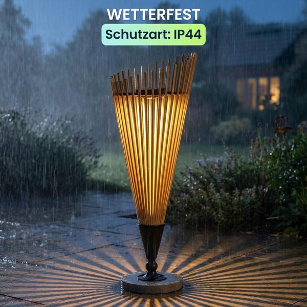 Dekorative Solar-Laterne 60cm aus Bambus: Moderne Solarleuchte für den Garten mit stimmungsvollem Licht, wetterfest IP44