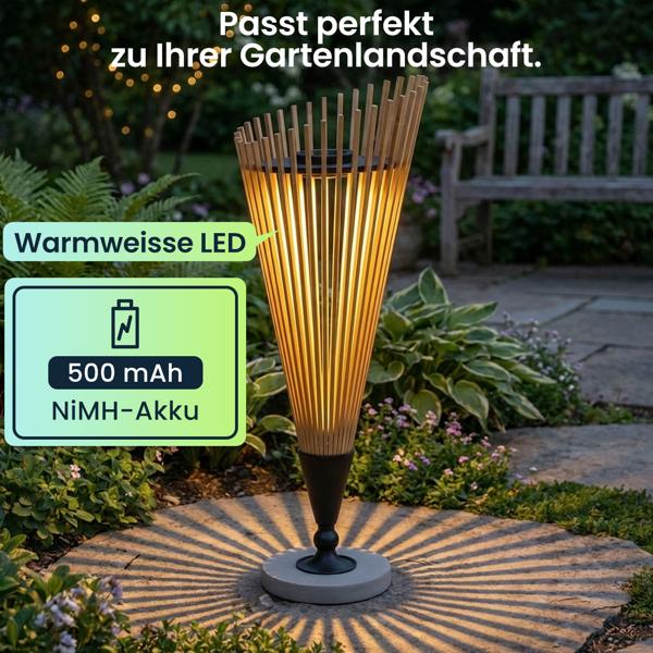 Dekorative Solar-Laterne 60cm aus Bambus: Moderne Solarleuchte für den Garten mit stimmungsvollem Licht, wetterfest IP44
