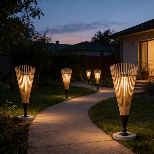 2er-Set Dekorative Solar-Laterne 60cm aus Bambus: Moderne Solarleuchte für den Garten mit stimmungsvollem Licht, wetterfest IP44