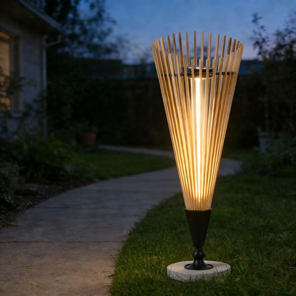 2er-Set Dekorative Solar-Laterne 60cm aus Bambus: Moderne Solarleuchte für den Garten mit stimmungsvollem Licht, wetterfest IP44