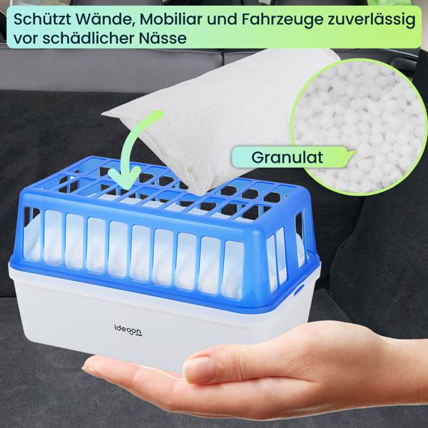 Premium Luftentfeuchter-Set PLUS 5er Granulat-Nachfüllpack - Effektiver Feuchtigkeits-Killer gegen Schimmel & Geruch