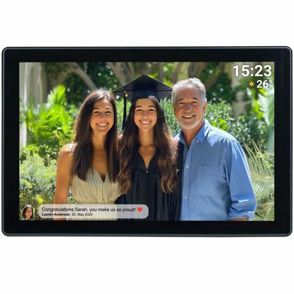 Elektronischer Fotorahmen Schwarz 10,1’’: App-Steuerung, WiFi – Präsentieren Sie Fotos & Videos digital und kinderleicht im digitalen Bilderrahmen