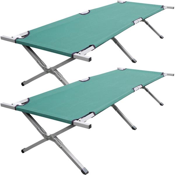 Lot de 2 Lits de Camp Pliables Verts - Repos Optimal Plein Air Camping Pêche Invités - Châssis Acier - Charge 120kg - 190x65x42cm