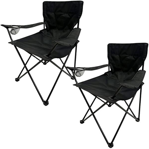 2er-Set Camping Faltstuhl Schwarz klappbar: Mit Armlehne & Getränkehalter – Kompakt, robust & bequem – Ihr perfekter Begleiter für Outdoor