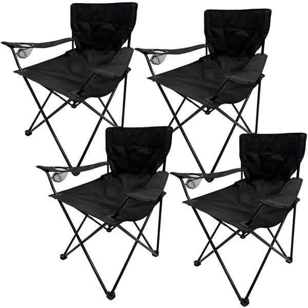 4er-Set Camping Faltstuhl Schwarz klappbar: Mit Armlehne & Getränkehalter – Kompakt, robust & bequem – Ihr perfekter Begleiter für Outdoor
