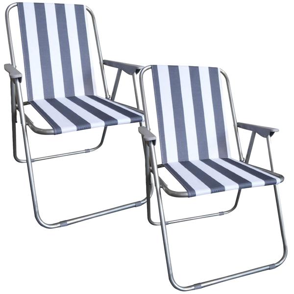 Lot de 2 chaises de camping bleu/blanc – pliables, robustes & peu encombrantes pour le camping, l’outdoor, les festivals, la plage & les pique-niques – structure en tubes d’acier, polyester 600D
