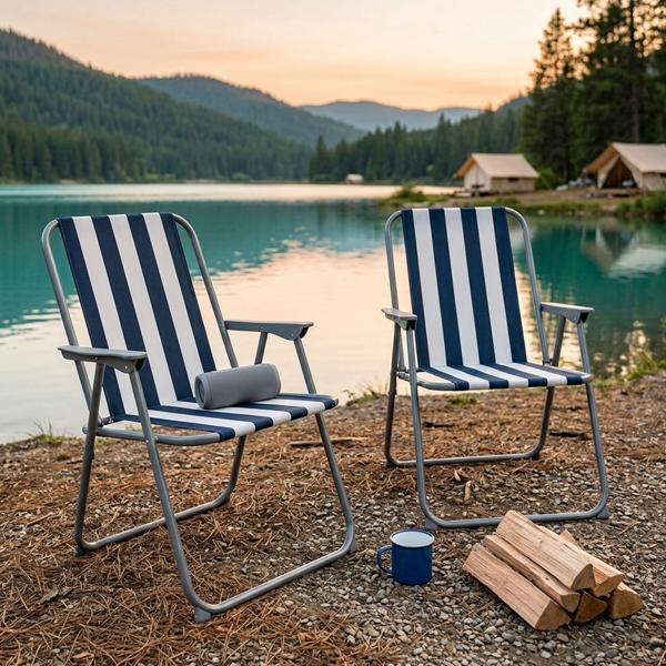 2er-Set Campingstuhl blau/weiss - klappbar, robust & platzsparend für Camping, Outdoor, Festivals, Strand & Picknick - Stahlrohrgestell, 600D Polyester