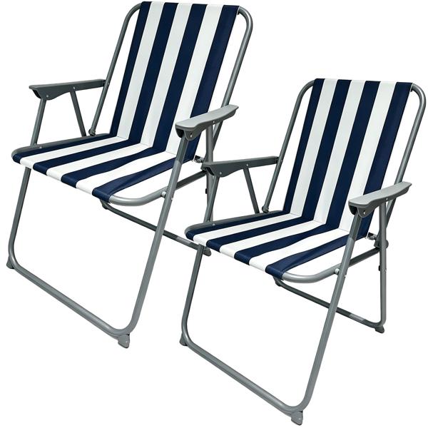 2er-Set Campingstuhl blau/weiss - klappbar, robust & platzsparend für Camping, Outdoor, Festivals, Strand & Picknick - Stahlrohrgestell, 600D Polyester