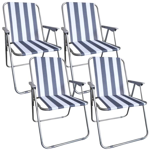 Lot de 4 chaises de camping bleu/blanc - pliables, robustes et peu encombrantes pour le camping, en plein air, festivals, plage et pique-nique - cadre en tubes d‘acier, polyester 600D