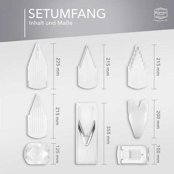 Râpe à légumes multifonctionnelle V3 Profi Set - 5 types de coupe, lame en V acier inoxydable, sans BPA - Idéal légumes & fruits, Made in Germany