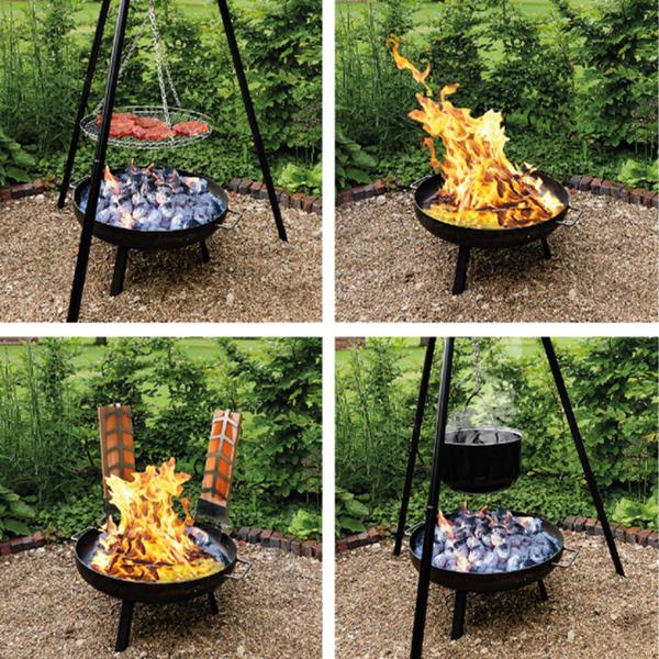 4-in-1 Multifunktionsgrill mit Feuerschale, Schwenkrost, Flammlachsbrett und Feuerkessel: Ein vielseitiger Schwenkgrill mit Lagerfeuer-Feeling