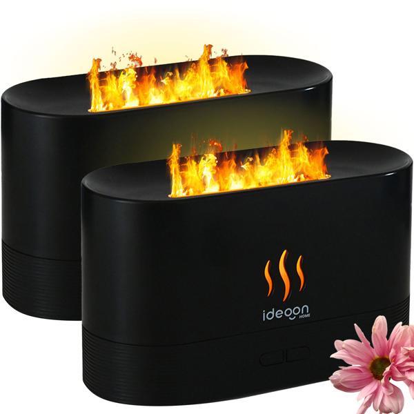2 diffuseurs d’huiles essentielles élégants avec effet flamme – humidificateurs ultrasoniques silencieux, USB, arrêt automatique –10 h d’autonomie pour chambre et bureau