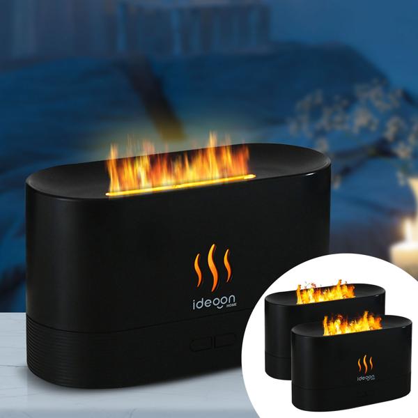 2 diffuseurs d’huiles essentielles élégants avec effet flamme – humidificateurs ultrasoniques silencieux, USB, arrêt automatique –10 h d’autonomie pour chambre et bureau