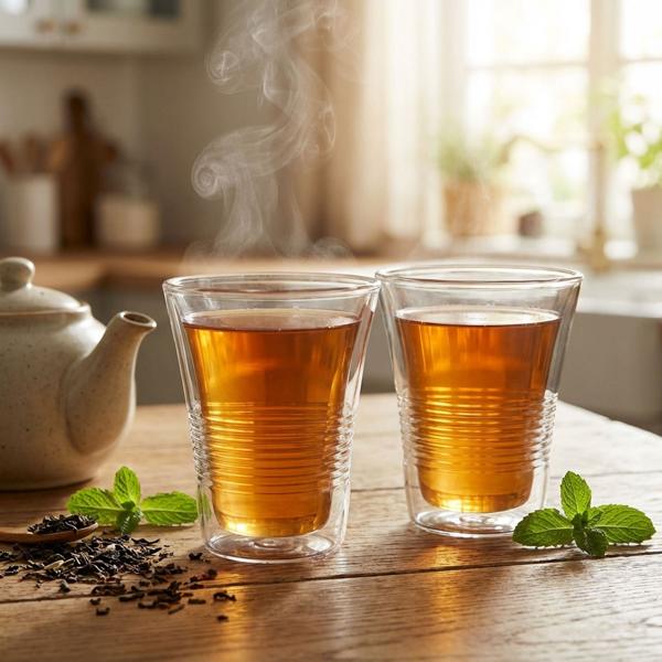 Lot de 2 Verres Double Paroi Élégants à Cannelures - Effet Lévitation pour Café & Thé - 220 ml - Borosilicate Thermique