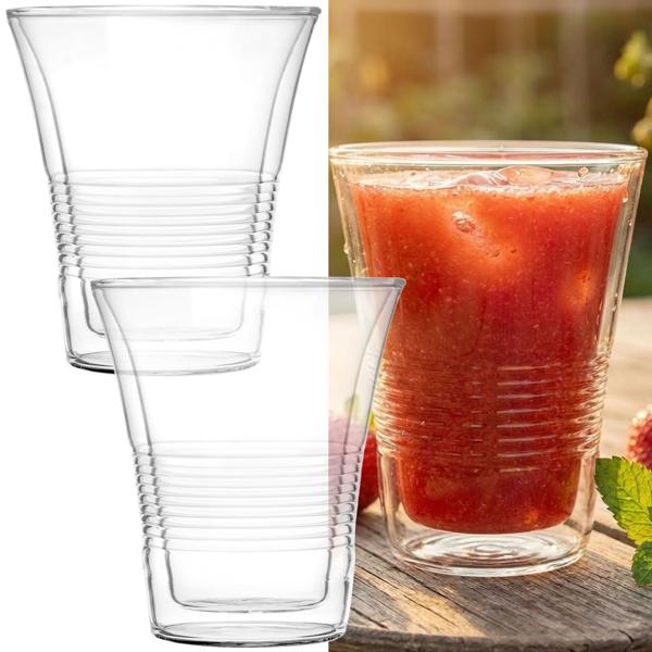 Set da 2 bicchieri a doppia parete con zigrinatura 220 ml – bicchieri termici per caffè e tè, bicchieri da caffè in vetro borosilicato con effetto sospeso resistenti al calore