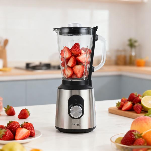 Edelstahl Power Standmixer mit 1,5 l Glasbehälter, Küchenmixer, 1.000 W für Shakes, Smoothies, Saucen oder Zerkleinerung von Obst und Gemüse