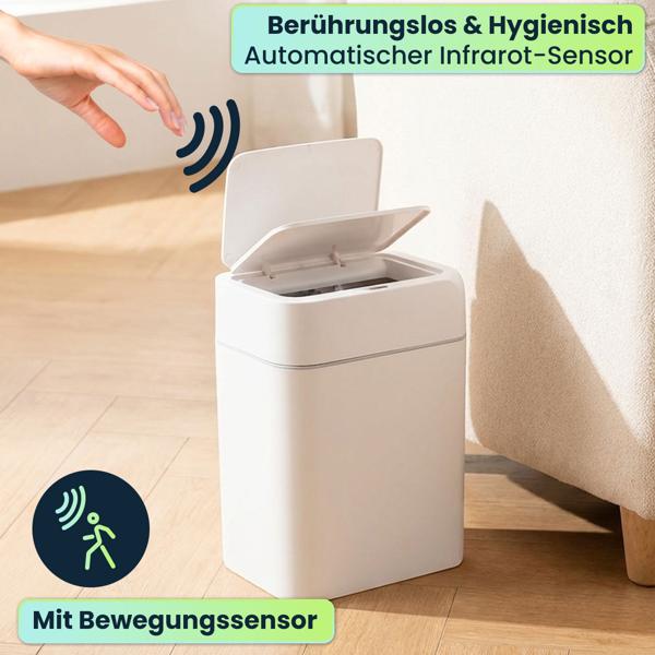 Premium Sensor Abfalleimer Set, 12L & 16L, Automatischer Mülleimer mit Bewegungssensor, Weiss - Berührungslos & Hygienisch - Für Zuhause, Küche & Büro