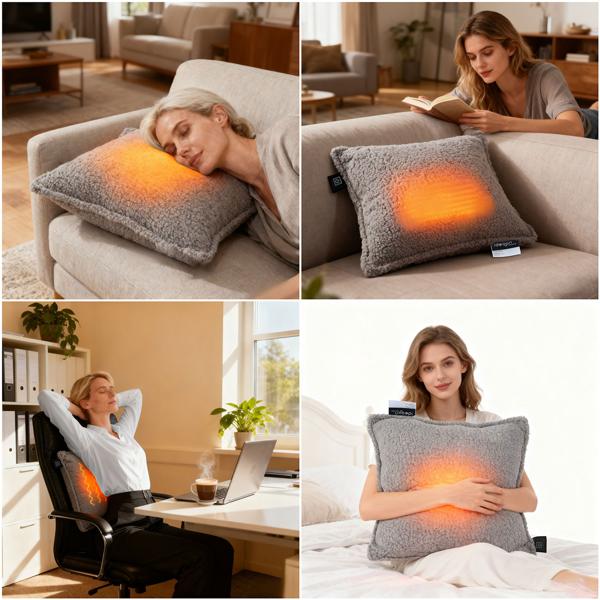 2er-Set Luxus Heizkissen 45x45 kabellos – Wärmekissen mit 5000mAh Akku, 3 Stufen, USB & weiche Füllung - Sanfte Wohlfühlwärme für Ihr Zuhause