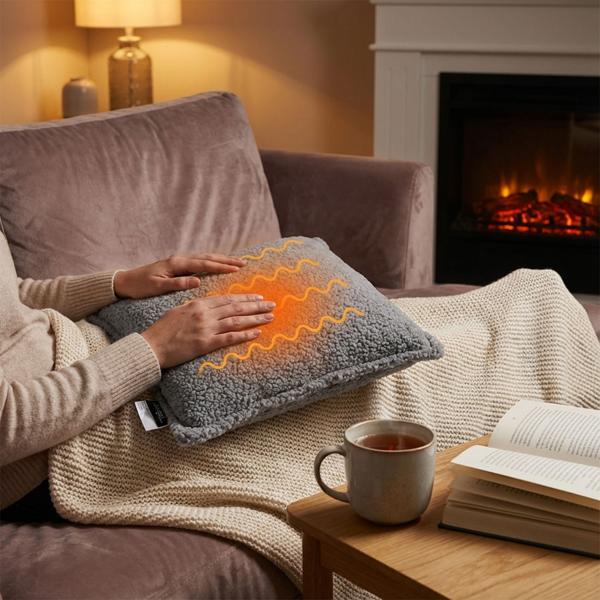 Luxus Heizkissen 45x45 kabellos – Wärmekissen mit 5000mAh Akku, 3 Stufen, USB & weiche Füllung - Sanfte Wohlfühlwärme für Ihr Zuhause