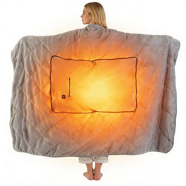 Heizdecke 135x180 cm aus Polarfleece mit Druckknöpfen, elektrische Wärmedecke mit 3 Stufen, auch als Heizkissen nutzbar, kuschelweiche Kuscheldecke