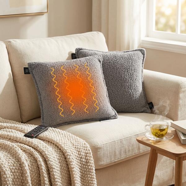 2er-Set Luxus Heizkissen 45x45 kabellos – Wärmekissen mit 5000mAh Akku, 3 Stufen, USB & weiche Füllung - Sanfte Wohlfühlwärme für Ihr Zuhause