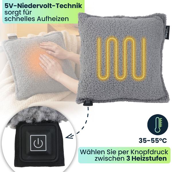 2er-Set Luxus Heizkissen 45x45 kabellos – Wärmekissen mit 5000mAh Akku, 3 Stufen, USB & weiche Füllung - Sanfte Wohlfühlwärme für Ihr Zuhause
