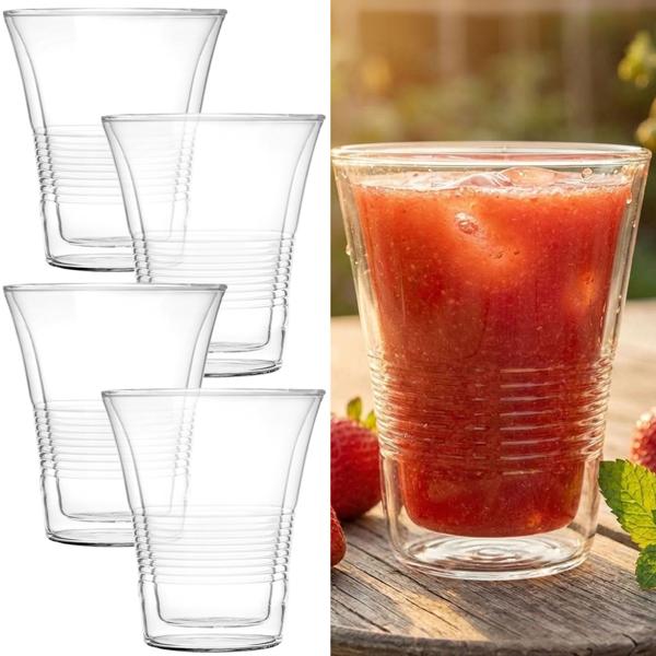 4er-Set Doppelwandgläser mit Riffelung 220ml – Thermogläser für Kaffee & Tee, Borosilikat Kaffeegläser mit Schwebeeffekt hitzebeständig