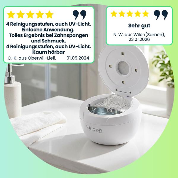 Profi Ultraschallreiniger 25 Watt, Hygienisch & Gründlich: Zahnspangenreiniger, Make-up-Pinselreiniger, Schmuckreiniger, u.v.m. – Klein & Effektiv