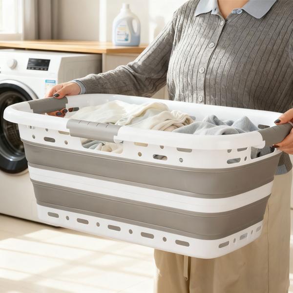 Cesto portabiancheria pieghevole 41 L - raccoglibiancheria salvaspazio in plastica con aerazione - ultrapiatto 8,5 cm per lavanderia e campeggio