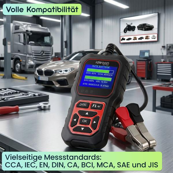 Digitaler 5-36V Batterietester mit 2.4 Zoll LCD Farbdisplay, Autobatterie Prüfgerät für Nass AGM Gel EFB Lithium, 12V 24V Starttest