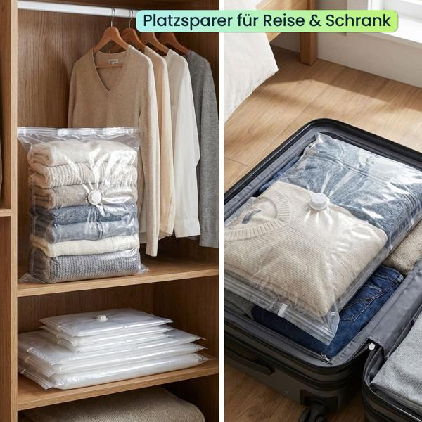 Premium Vakuumbeutel Set 15 Stück in 5 Grössen für Kleidung & Bettwäsche – Wiederverwendbare Platzsparer für Reise & Schrank – Transparent